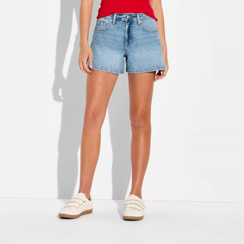 Women's Mid-Rise Midi Denim Shorts - Wild Fable Medium Wash 6